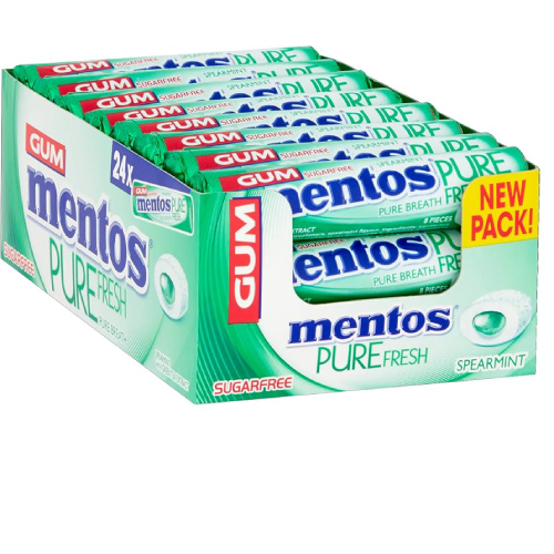 MENTOS PURE GUM S/FREE SPEARMINT 15.5G