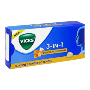 VICKS H/GINGER LOZENGES 3IN1 16S MIX